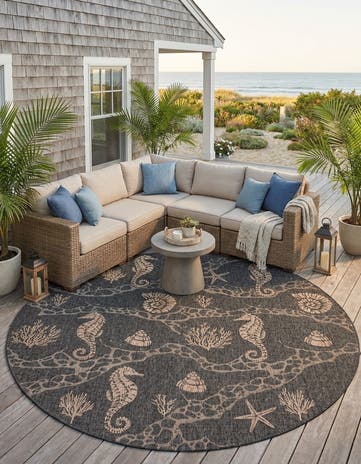 12' x 12' Easy-Clean Coastal Indoor / Outdoor Round Rug