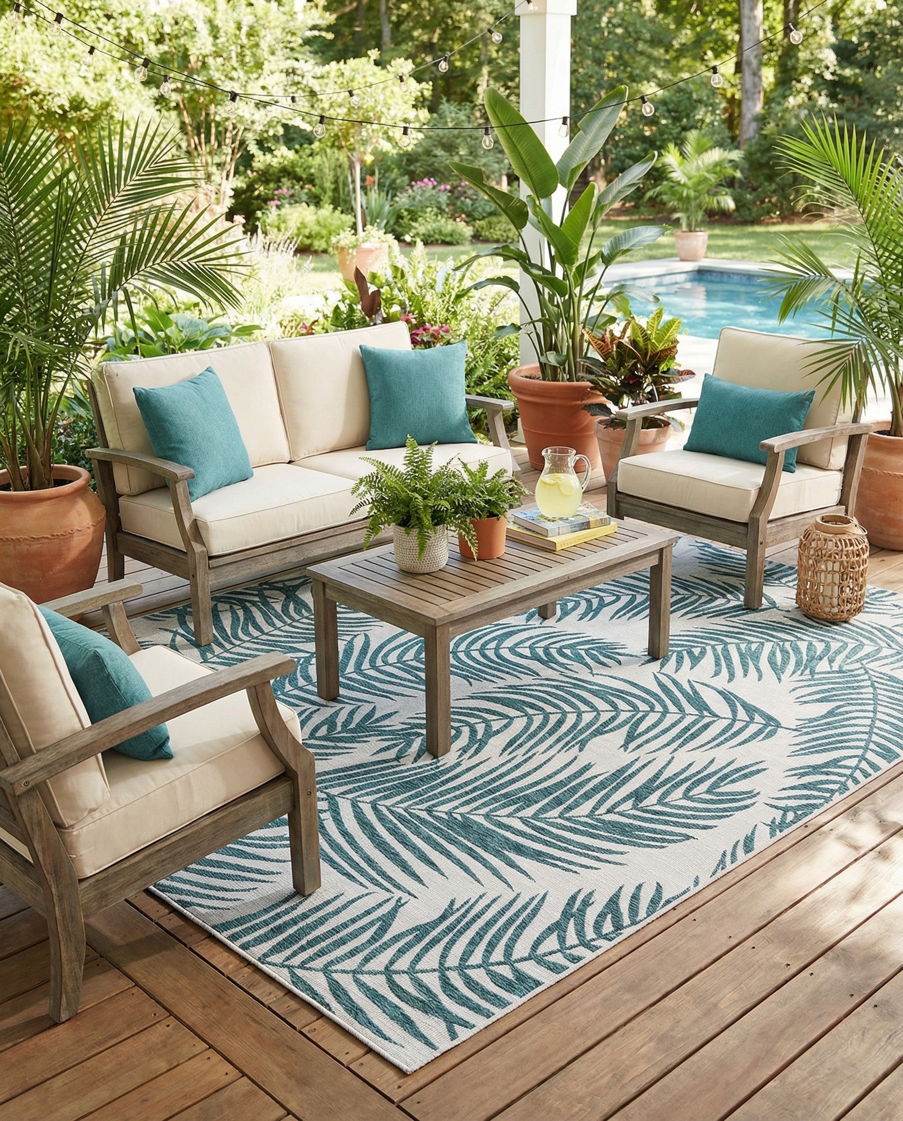  9' x 12'  Washable Botanical Indoor / Outdoor Rug