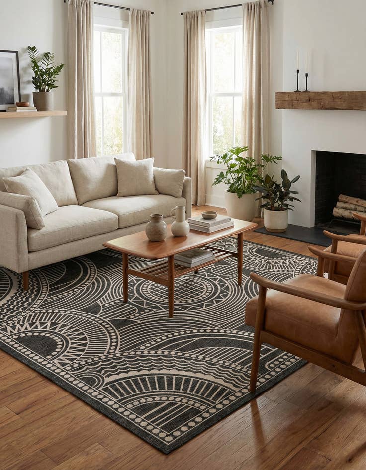 Detail image of  10' x 10'  Washable Traditional Indoor / Outdoor Square Rug