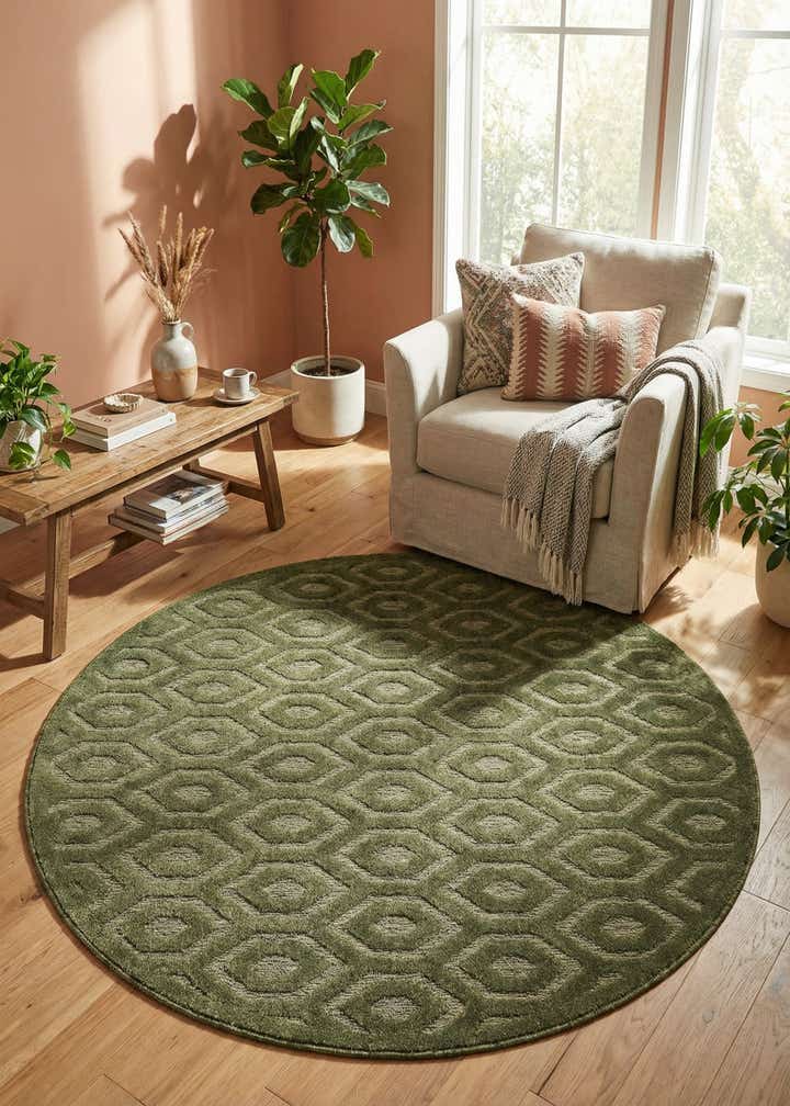 7' x 7' Easy-Clean Trellis Textured Indoor / Outdoor Round Rug