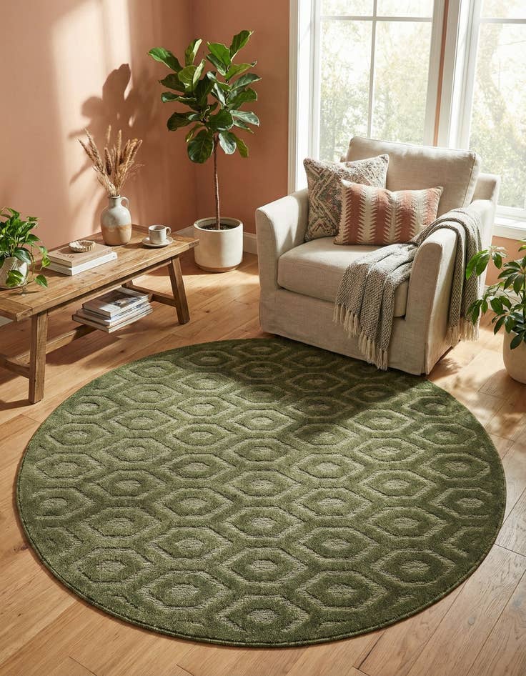 Detail image of 7' x 7'  Washable Trellis Textured Indoor / Outdoor Round Rug
