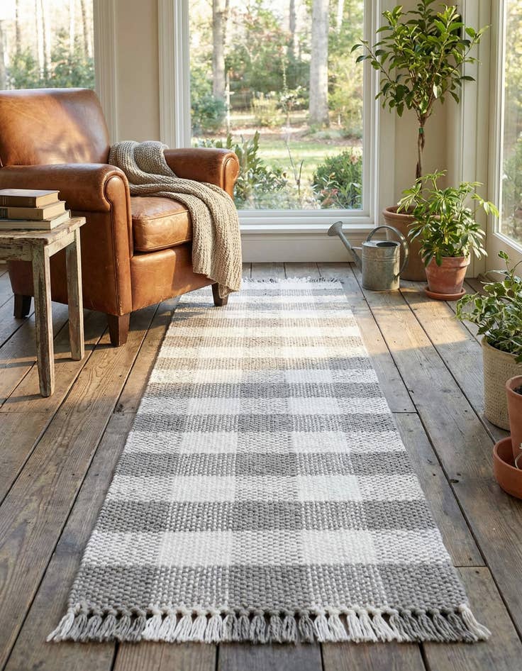 Detail image of  2' x 6' Eco Plaid   Washable Indoor / Outdoor Runner Rug