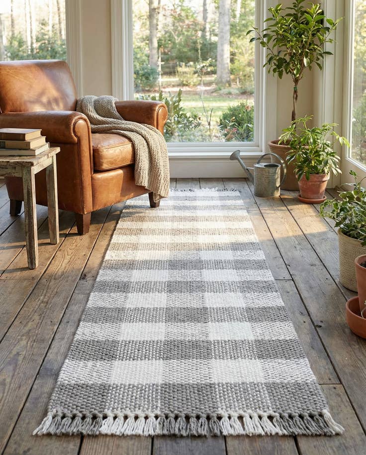 Detail image of 2' x 6' Easy-Clean Eco Plaid Washable Indoor / Outdoor Runner Rug