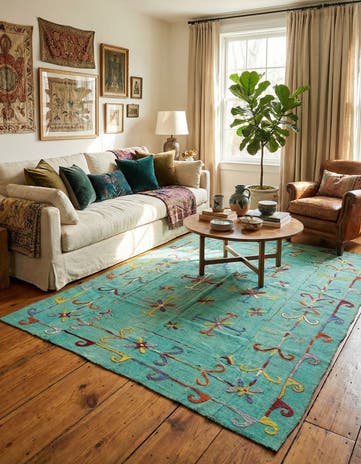 5' 9 x 7' 9 Hand Woven Kilim Suzani Wool Rug