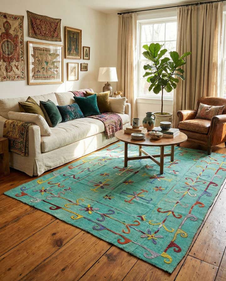 5' 9 x 7' 9 Hand Woven Kilim Suzani Wool Rug