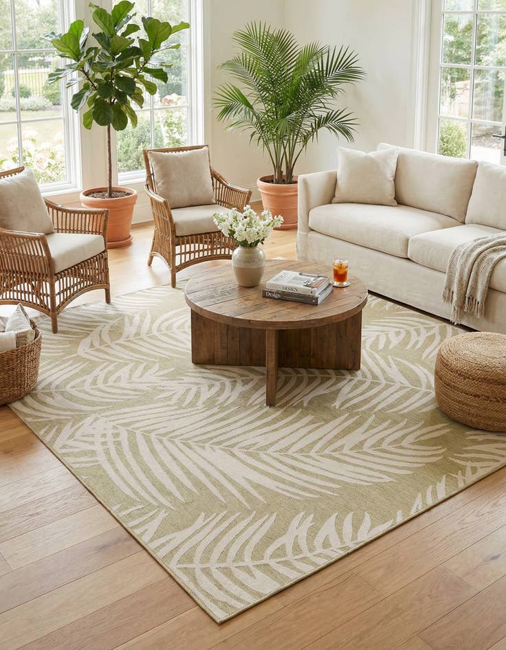 Detail image of 10' 8 x 10' 8  Washable Botanical Indoor / Outdoor Square Rug