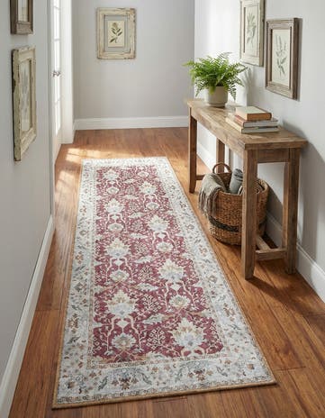 Burgundy Red Washable Timeless Runner Rug