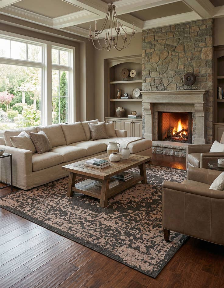 Detail image of 12' x 12'  Washable Traditional Indoor / Outdoor Square Rug