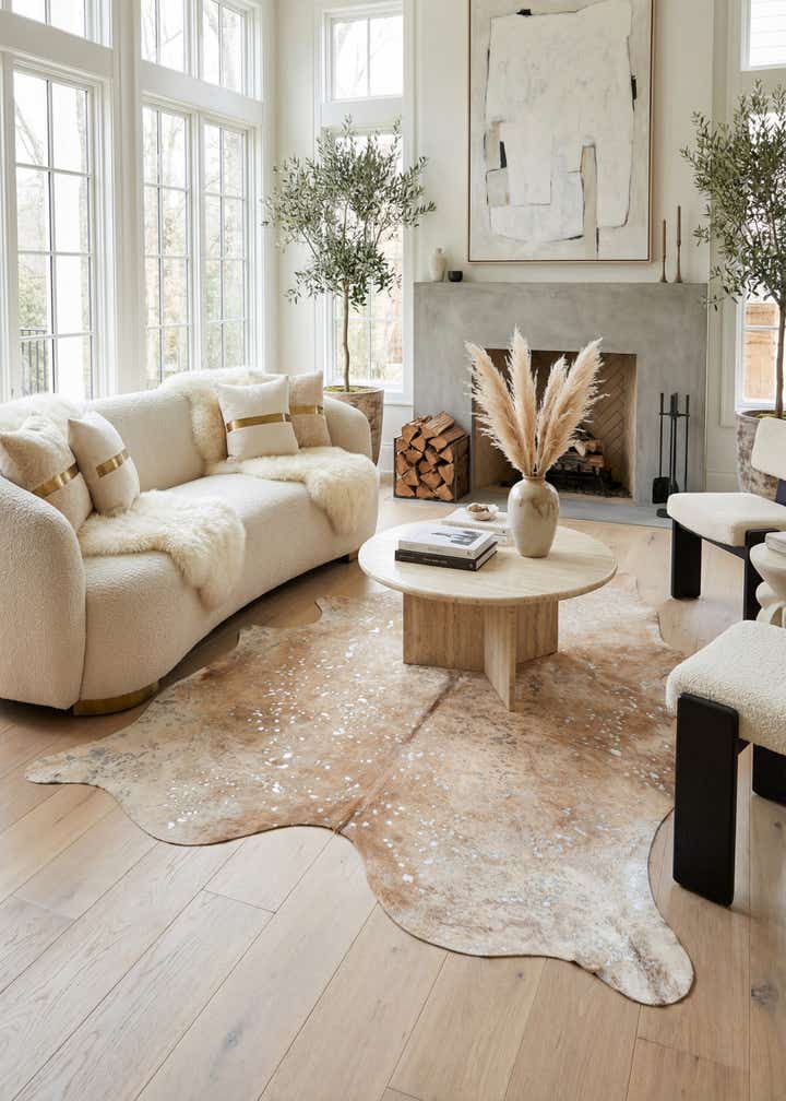 6' 4 x 7' 6 Cowhide Leather Freeform Rug