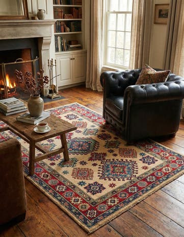4' x 6' 2 Hand Knotted Kazak Rug