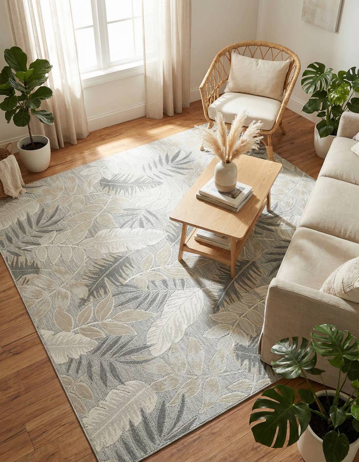 Detail image of  8' 2 x 8' 2  Washable Botanical Indoor / Outdoor Square Rug