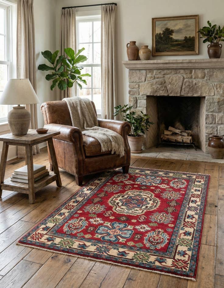 Detail image of  3' 2 x 4' 9  Hand Knotted Kazak Rug