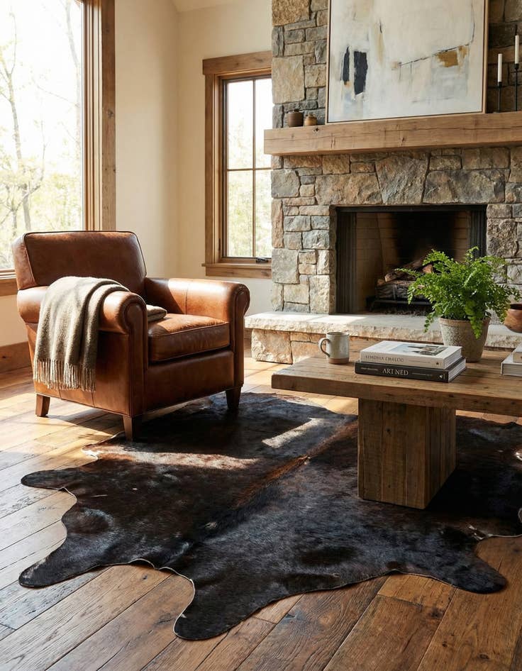 Detail image of 5' 3 x 5' 10 Cowhide Leather Square Rug