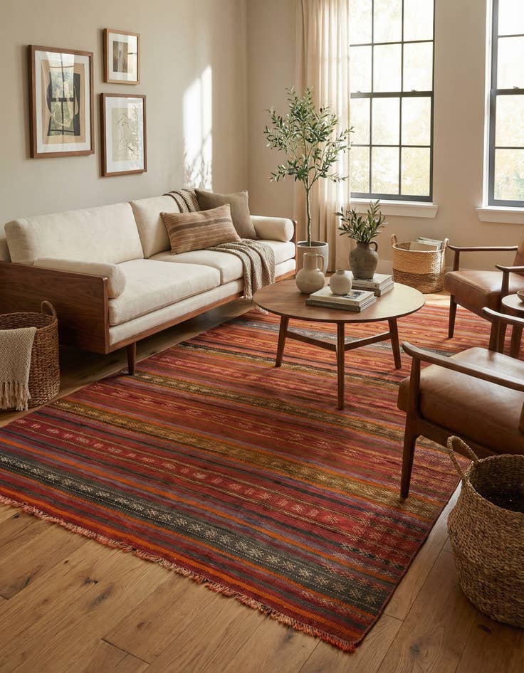 Detail image of 4' x 8' 8  Hand Woven Kilim Modern Wool Runner Rug