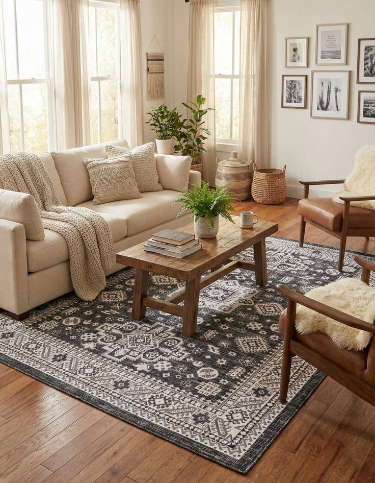 Detail image of 7' 10 x 11'  Washable Aztec Indoor / Outdoor Rug