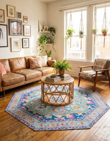 Blue Washable Timeless Octagon Rug