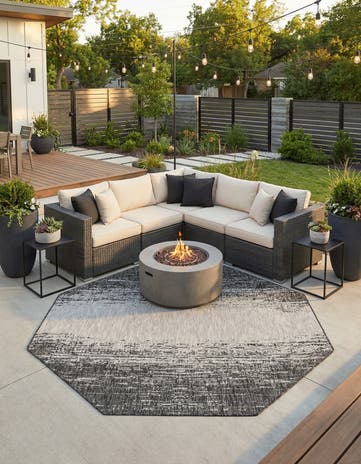 Charcoal Gray Easy-Clean Modern Indoor / Outdoor Octagon Rug