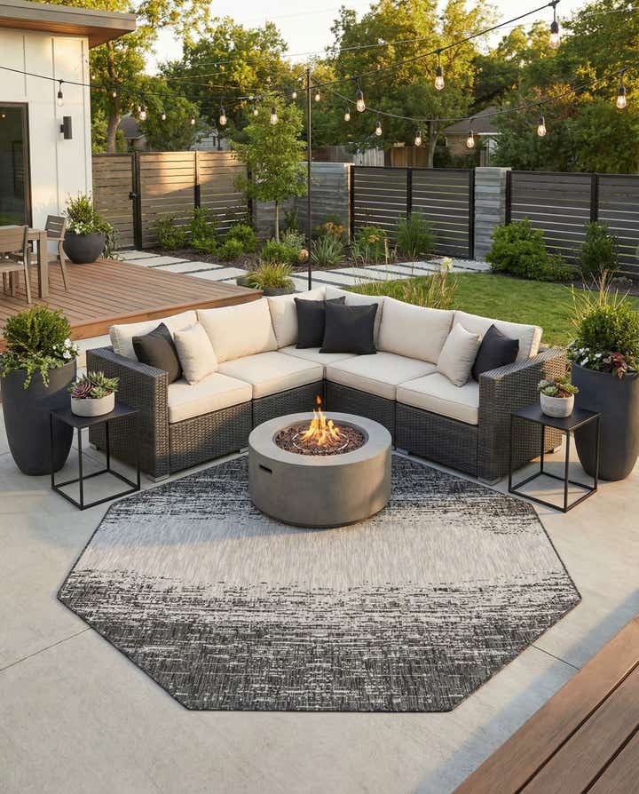 7' 10 x 7' 10 Easy-Clean Modern Indoor / Outdoor Octagon Rug