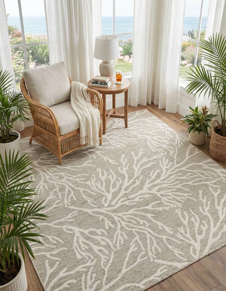 Detail image of 7' 10 x 7' 10  Washable Coastal Indoor / Outdoor Square Rug