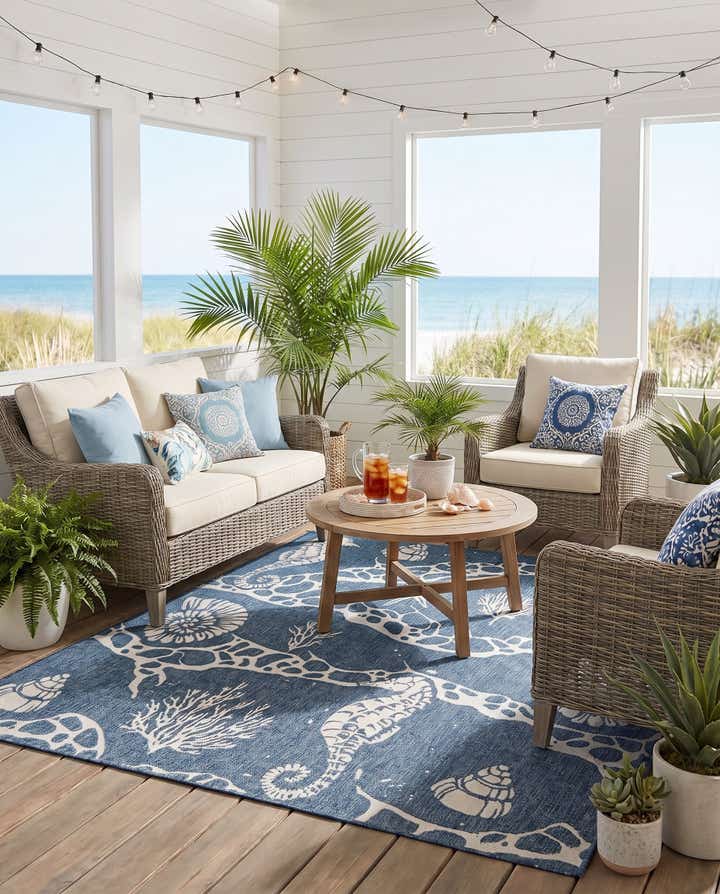 7' 10 x 7' 10 Easy-Clean Coastal Indoor / Outdoor Square Rug