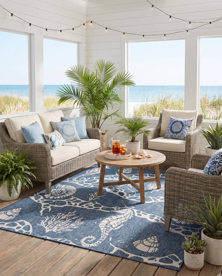 Detail image of 7' 10 x 7' 10 Easy-Clean Coastal Indoor / Outdoor Square Rug