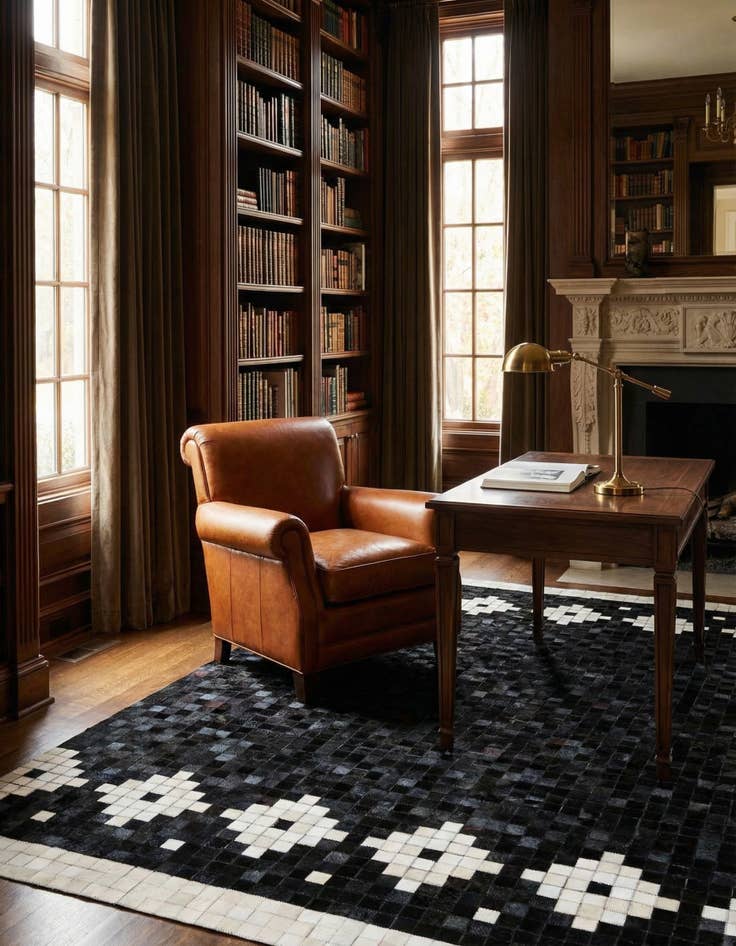 Detail image of 5' 2 x 8' Cowhide Stocks Rug