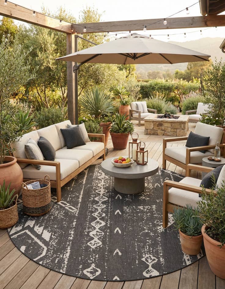 Detail image of 13' x 13'  Washable Bohemian Indoor / Outdoor Round Rug