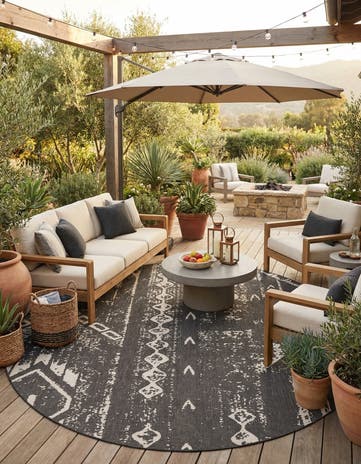13' x 13' Easy-Clean Bohemian Indoor / Outdoor Round Rug