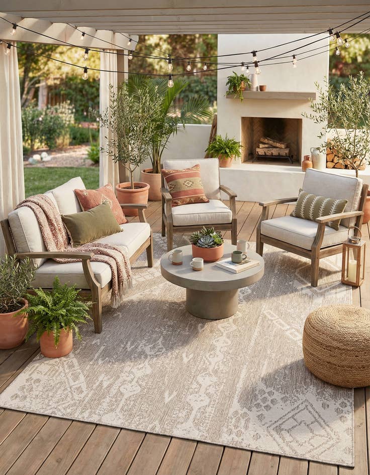 Detail image of  6' x 9'  Washable Bohemian Indoor / Outdoor Rug