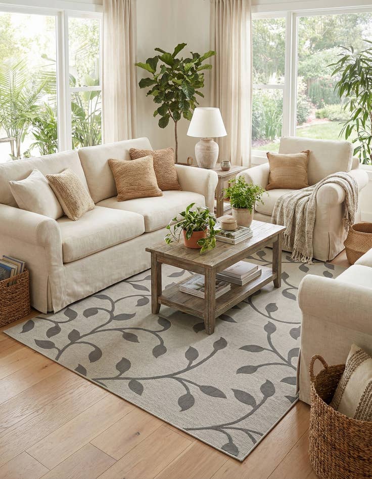 Detail image of 8' x 11' 4  Washable Botanical Indoor / Outdoor Rug