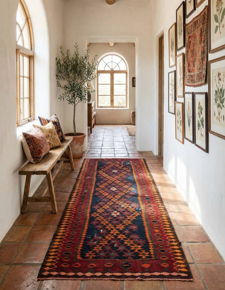 Detail image of 4' 3 x 8' 10  Hand Woven Kilim Fars Wool Runner Rug