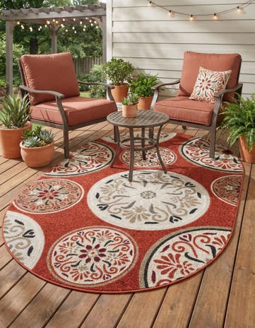 Terracotta Easy-Clean Modern Indoor / Outdoor Oval Rug