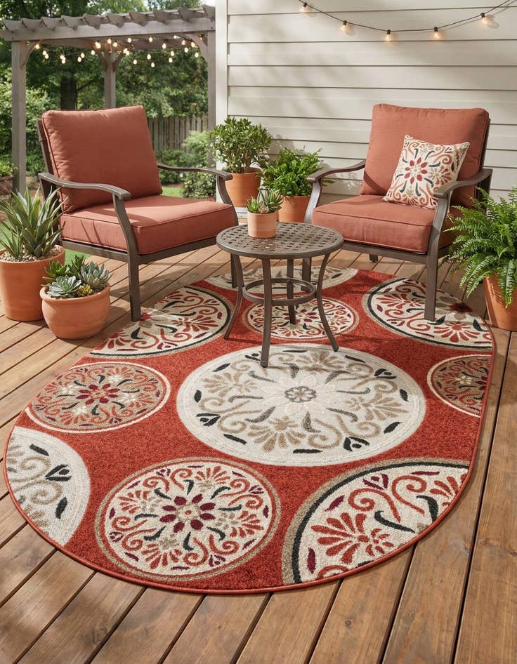 Detail image of 5' 3 x 8' Easy-Clean Modern Indoor / Outdoor Oval Rug