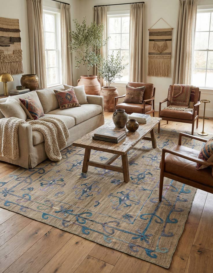 Detail image of 6' 3 x 9'  Hand Woven Kilim Suzani Wool Rug