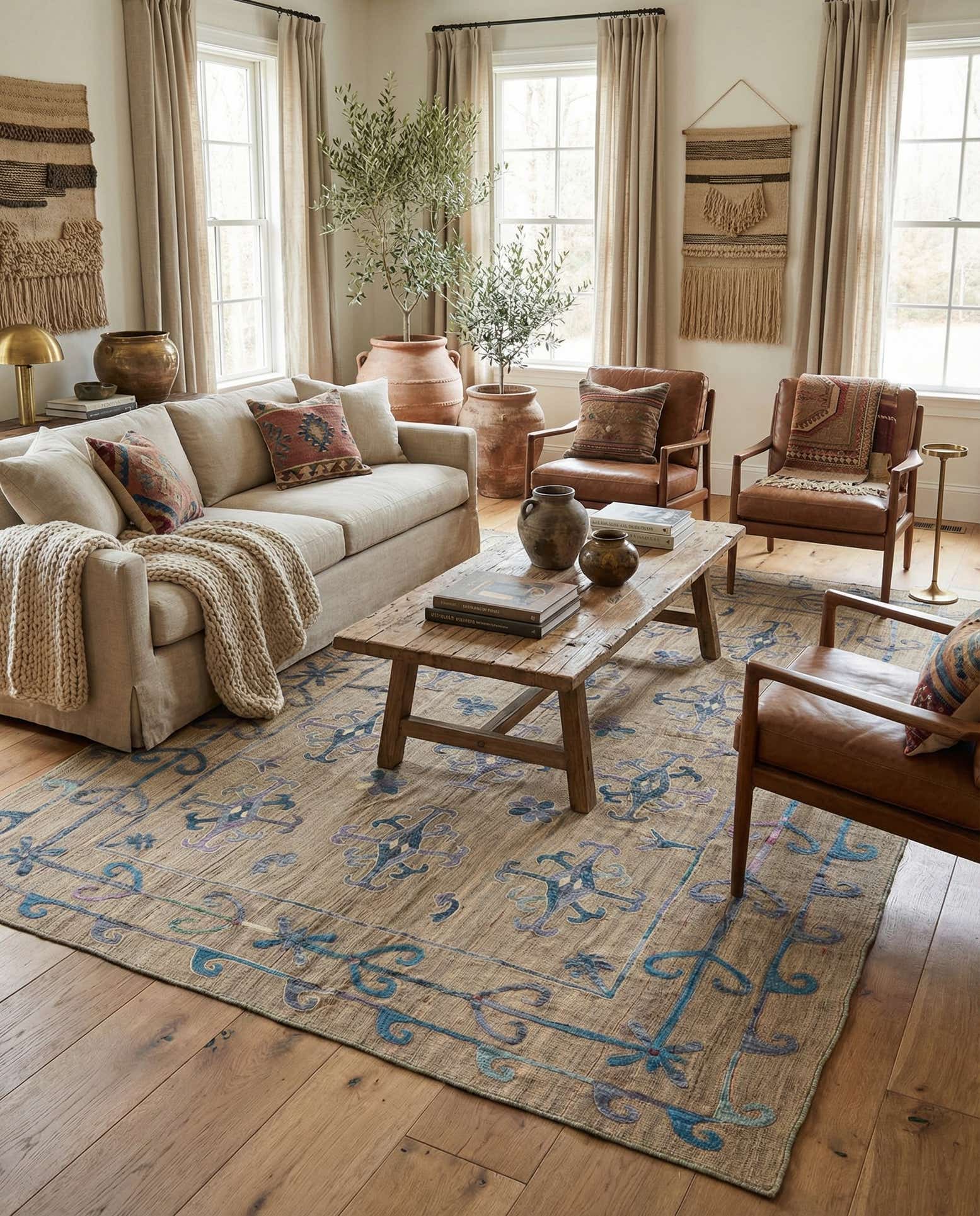 6' 3 x 9' Hand Woven Kilim Suzani Wool Rug
