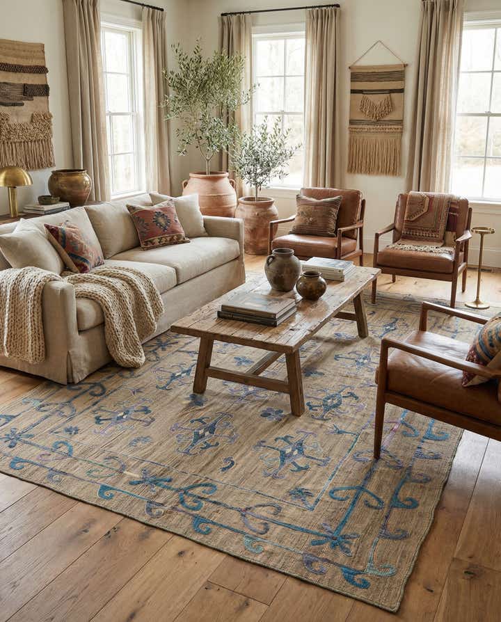 6' 3 x 9' Hand Woven Kilim Suzani Wool Rug