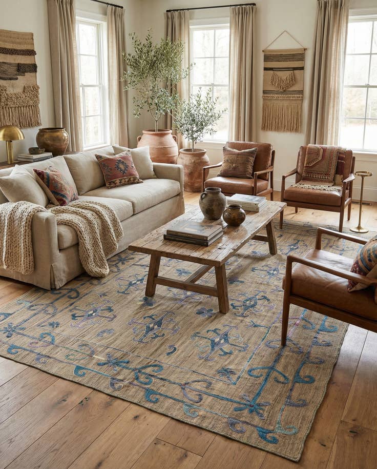 Detail image of 6' 3 x 9' Hand Woven Kilim Suzani Wool Rug