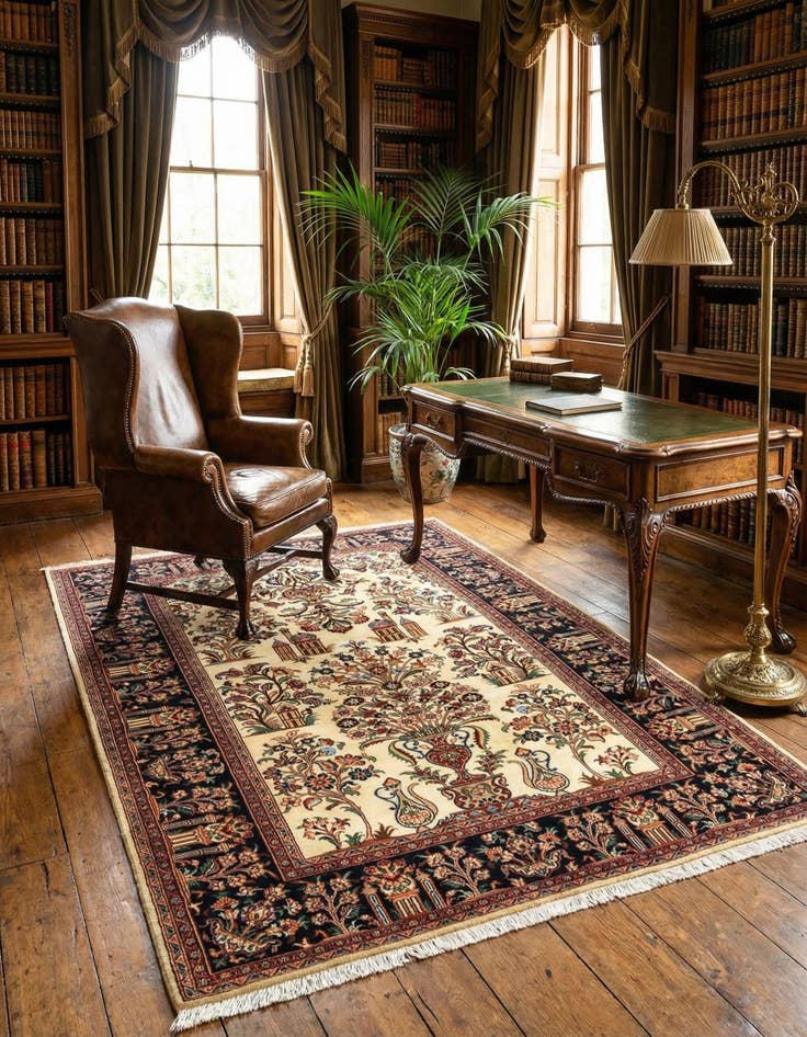 Detail image of  4' 6 x 6' 6  Hand Knotted Qom Persian Rug