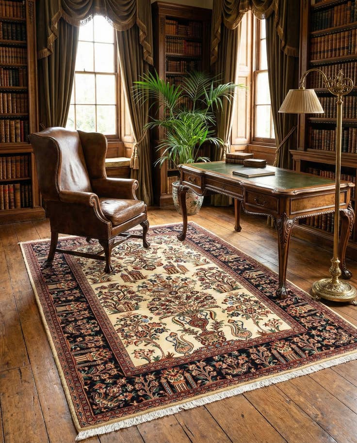 Detail image of 4' 6 x 6' 6 Hand Knotted Qom Persian Rug