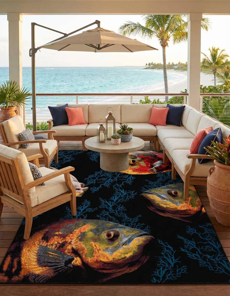 Detail image of 10' x 14' Easy-Clean Coastal Indoor / Outdoor Rug