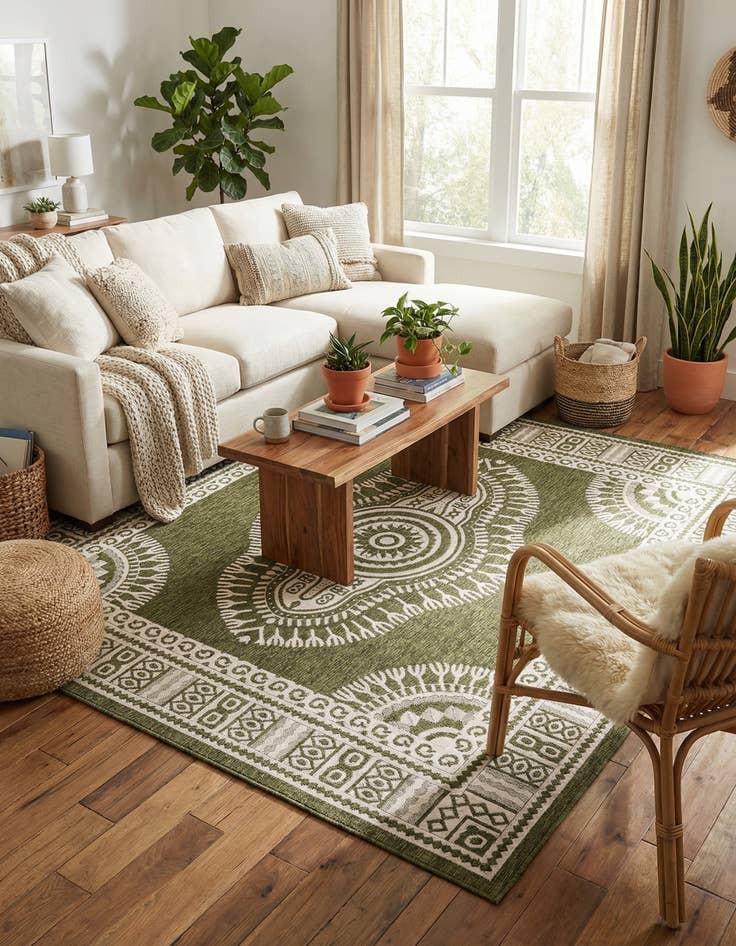Detail image of  10' x 10'  Washable Traditional Indoor / Outdoor Square Rug