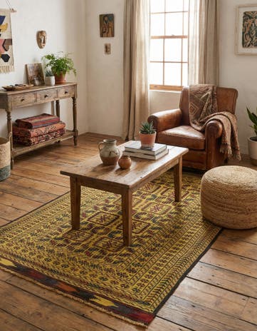3' 10 x 6' 4 Hand Woven Kilim Afghan Wool Rug