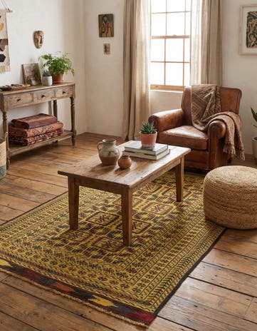 3' 10 x 6' 4 Hand Woven Kilim Afghan Wool Rug