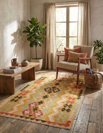 3' 5 x 6' 6 Hand Woven Kilim Maymana Wool Rug