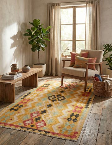 3' 5 x 6' 6 Hand Woven Kilim Maymana Wool Rug