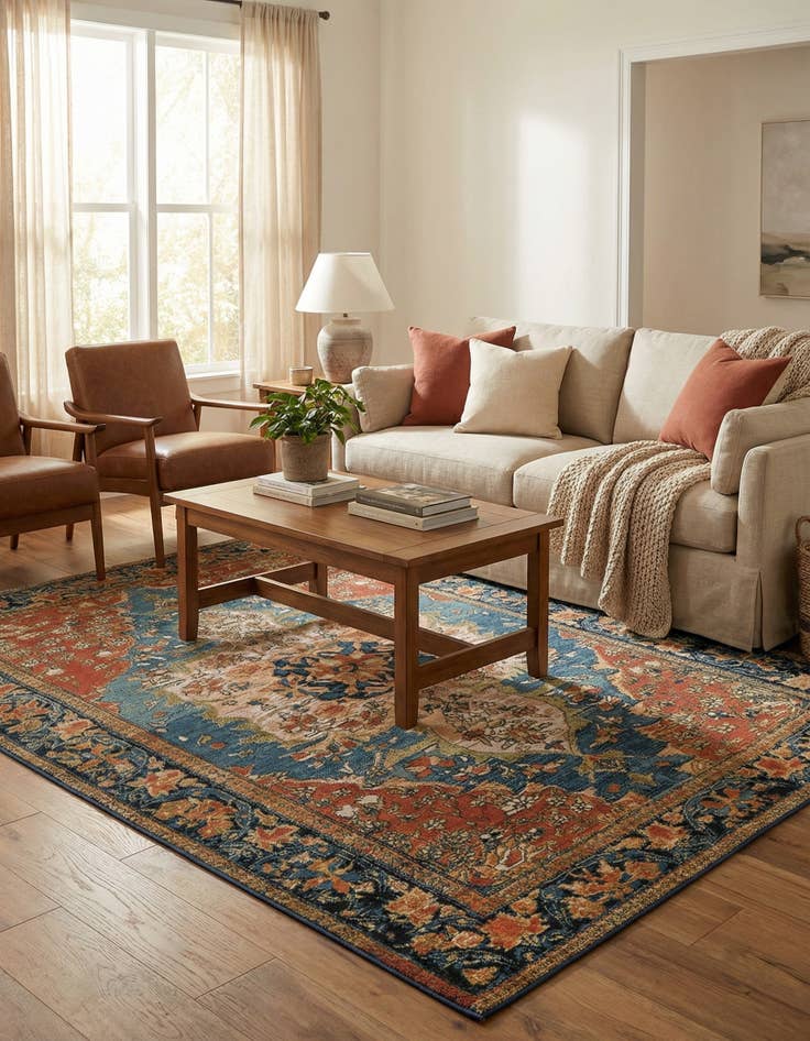 Detail image of  5' x 8'  Washable Traditional Indoor / Outdoor Rug