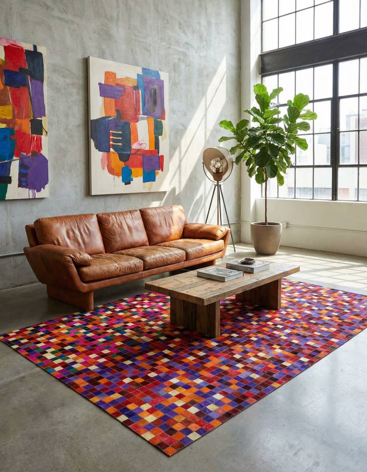 Detail image of  5' 2 x 8' 1 Cowhide - Patchwork Rug