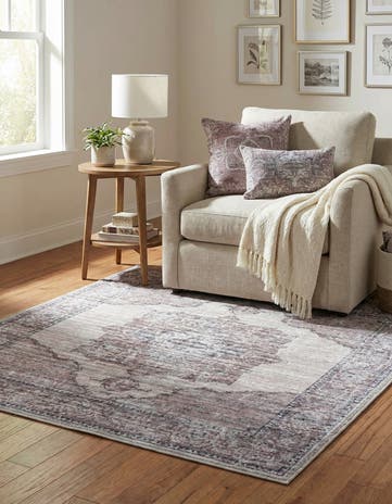 Ivory and Gray Washable Mangata Square Rug