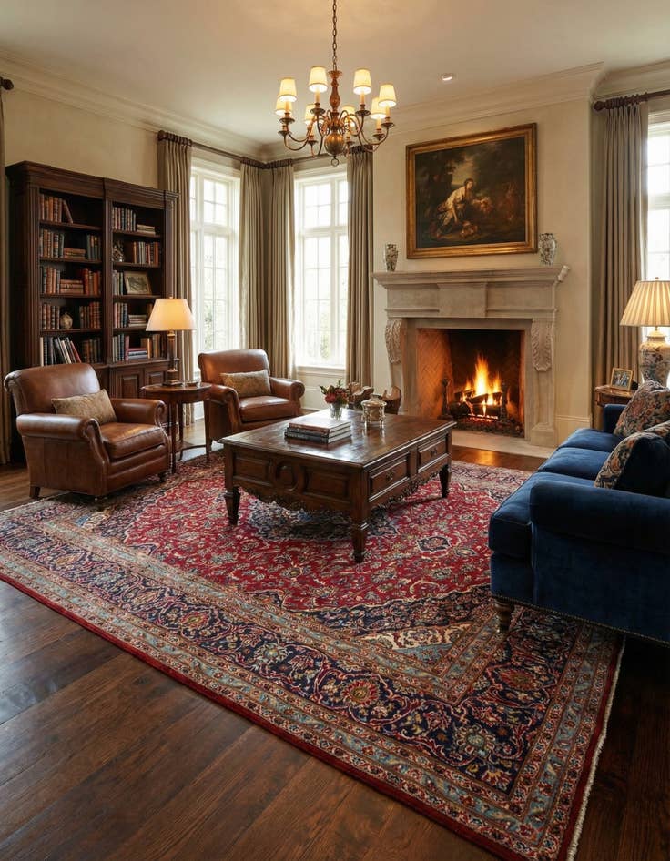 Detail image of 9' 9 x 13'  Hand Knotted Kashan Persian Wool Rug