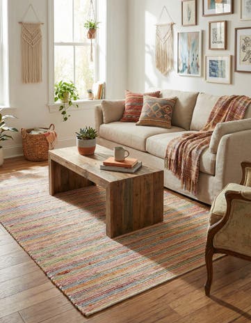 4' 1 x 6' 1 Hand Woven Happy Rugs Rainbow Weave